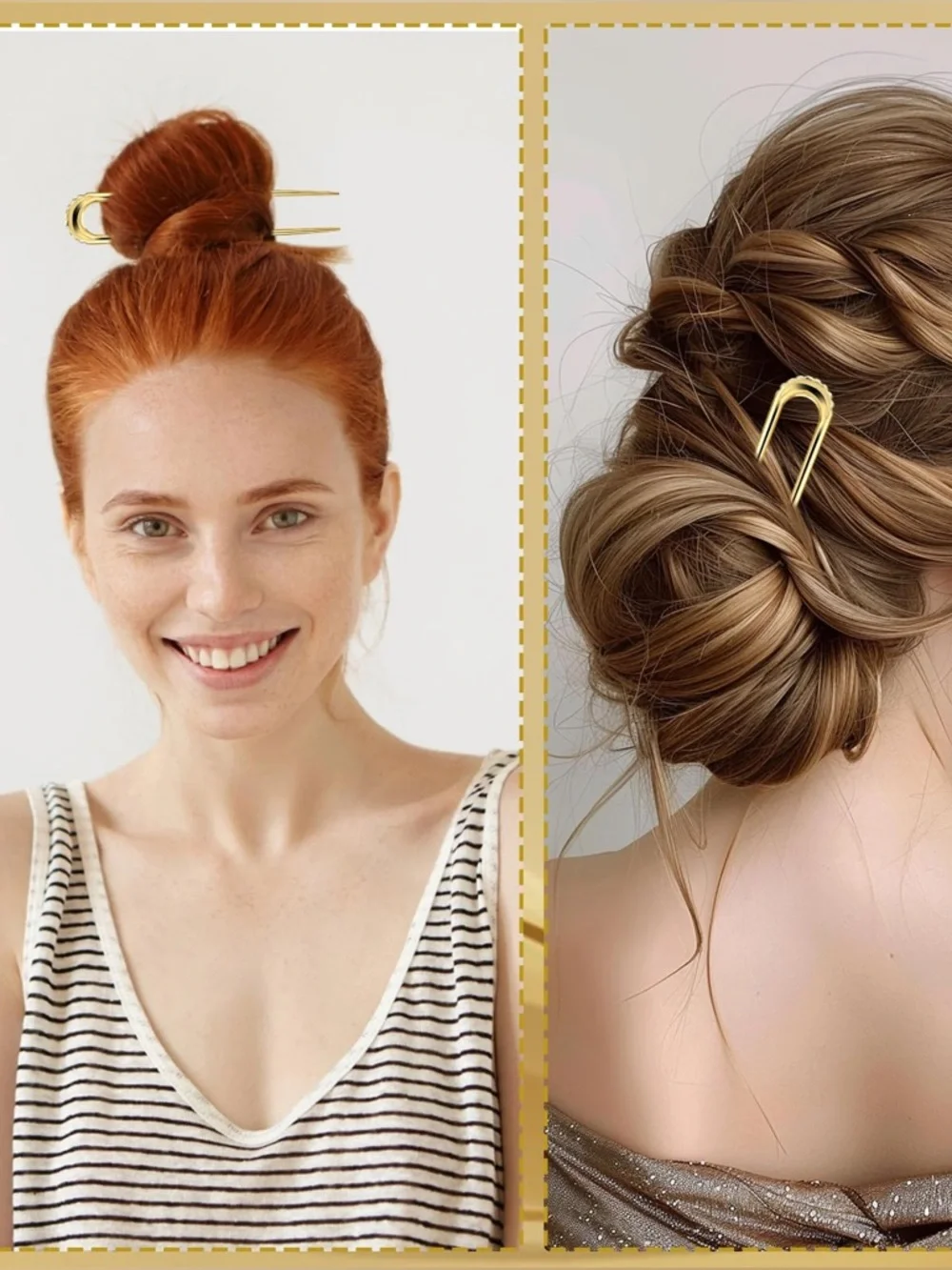 Gold & Silver Metal Hair Fork Set - Classic U-Shaped Hair Pins